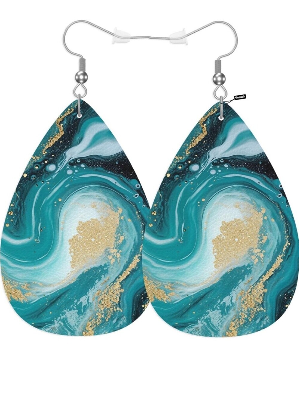 Teardrop Swirl Drop Earrings in Teal & Gold